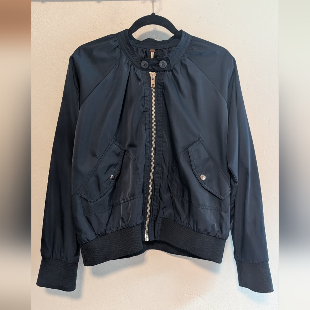 Free People Bomber Jacket - Navy Blue Large
